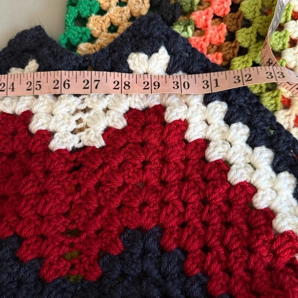 Handmade Chevron Ripple Crochet Blanket Throw Navy Red White